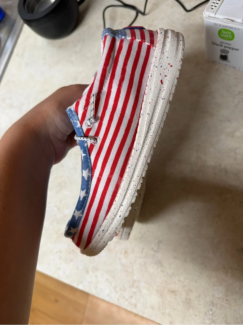 Hey Dude Kids Slip-On Sneakers in Blue with White Stars and Red Accents